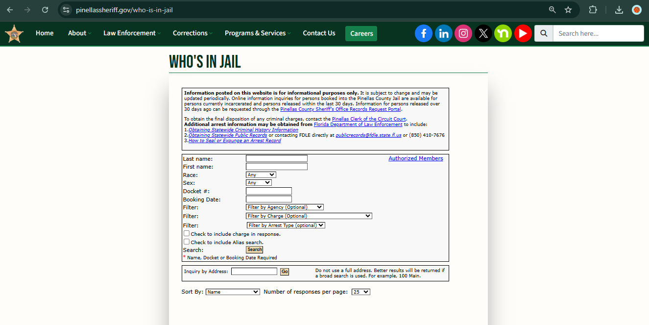 Pinellas County Jail Inmate Search